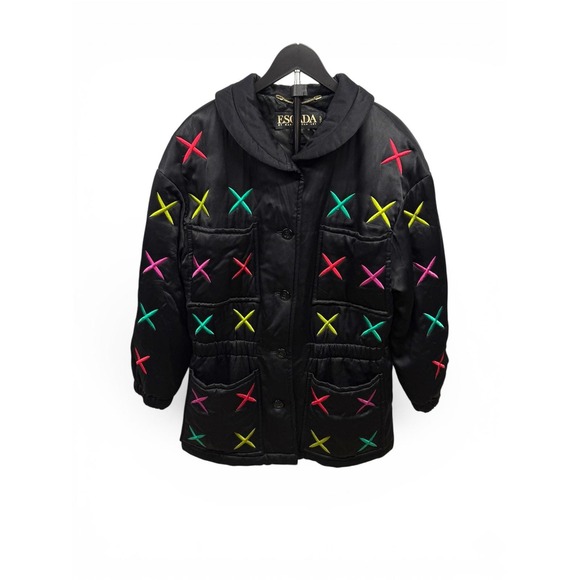 Escada Jackets & Blazers - Vintage 80's Escada Women's‎ 100% Silk Retro Colorful Quilted Satin Puffer Coat